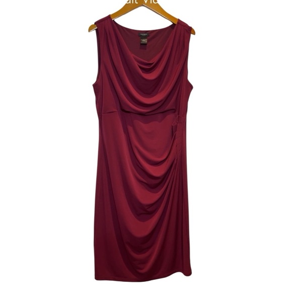 Ann Taylor Wine Red Ruched Stretch Sleeveless Sheath Midi Dress Women’s Size 12 - Picture 1 of 13
